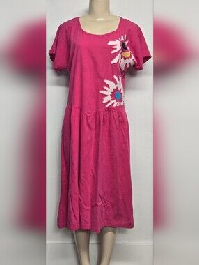 Appel M Vintage Pink Dress Floral 100% Cotton
